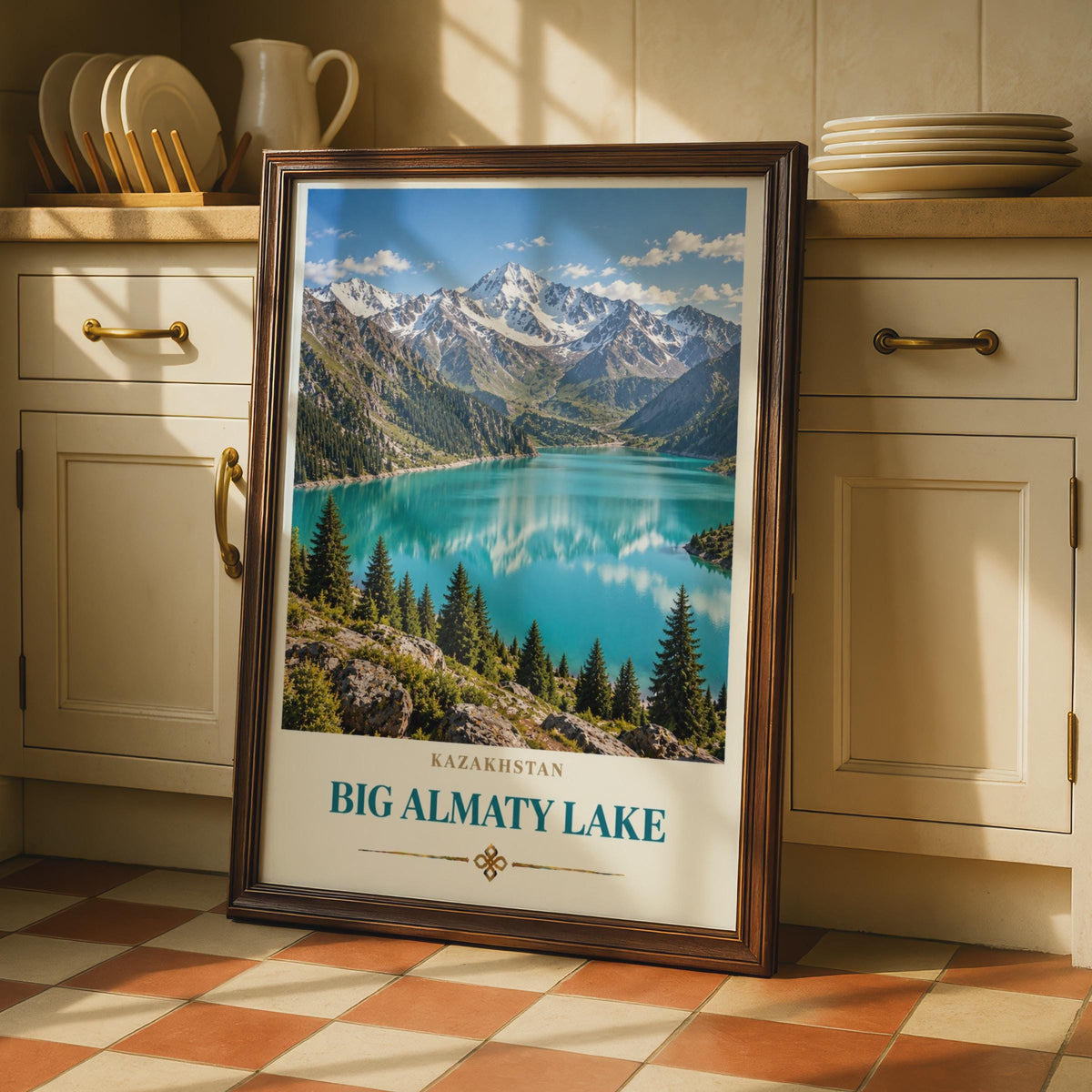 Big Almaty Lake Kazakhstan Poster, Tian Shan Mountains, Turquoise Lake Wall Art
