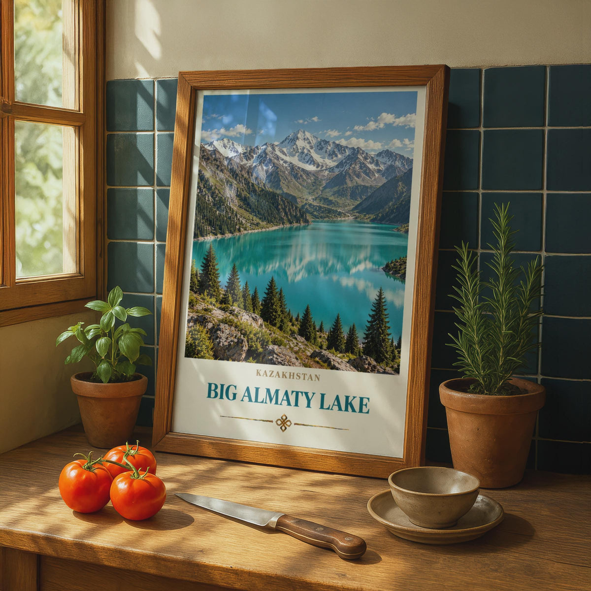 Big Almaty Lake Kazakhstan Poster, Tian Shan Mountains, Turquoise Lake Wall Art