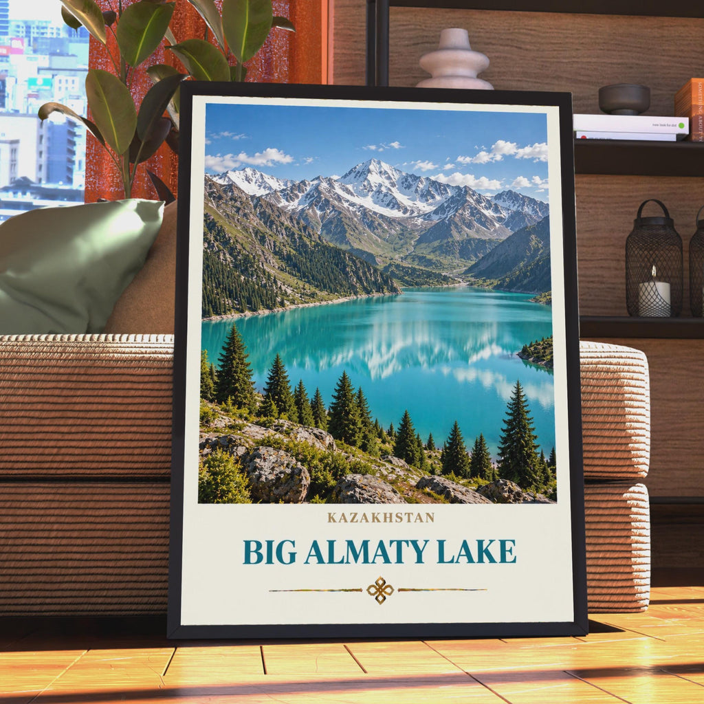 Big Almaty Lake Kazakhstan Poster, Tian Shan Mountains, Turquoise Lake Wall Art