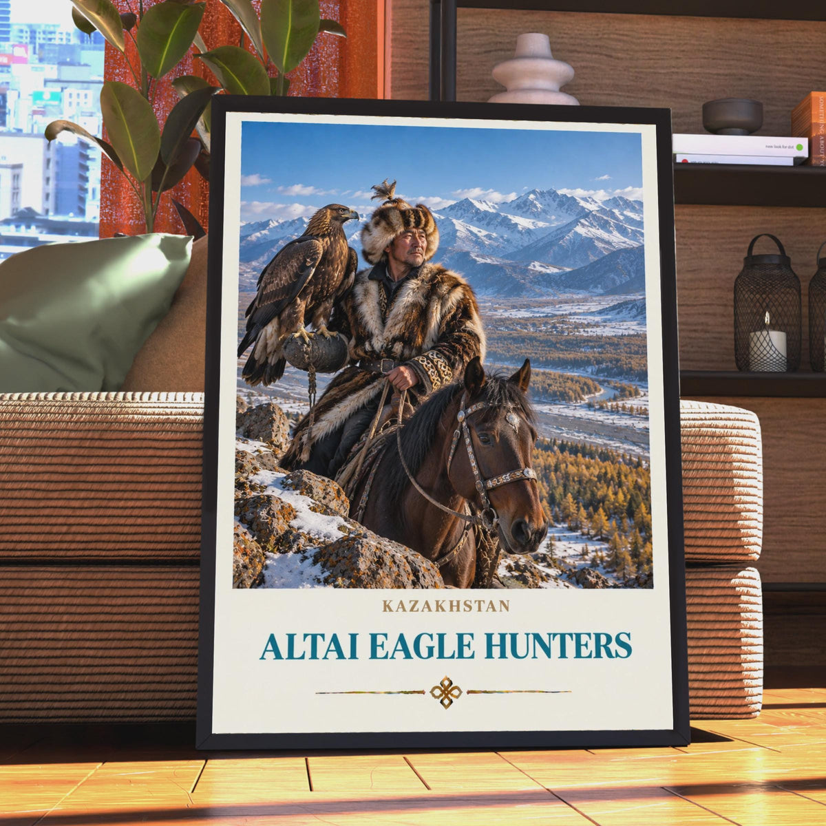 Kazakhstan Altai Eagle Hunters Poster, Central Asia Falconry Wall Art (Print)