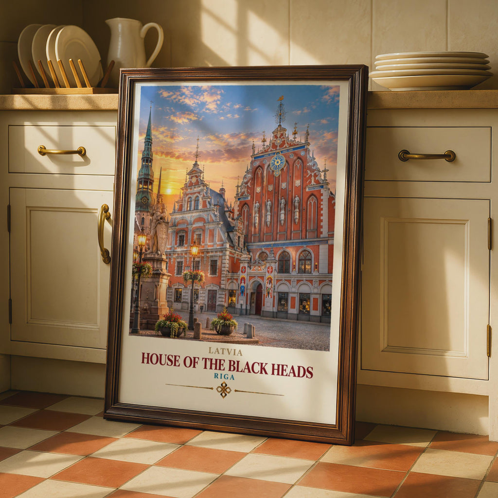 Riga Latvia Travel Poster, House of the Black Heads Print, Baltic City Wall Art, Old Town Architecture, Europe Travel Decor G