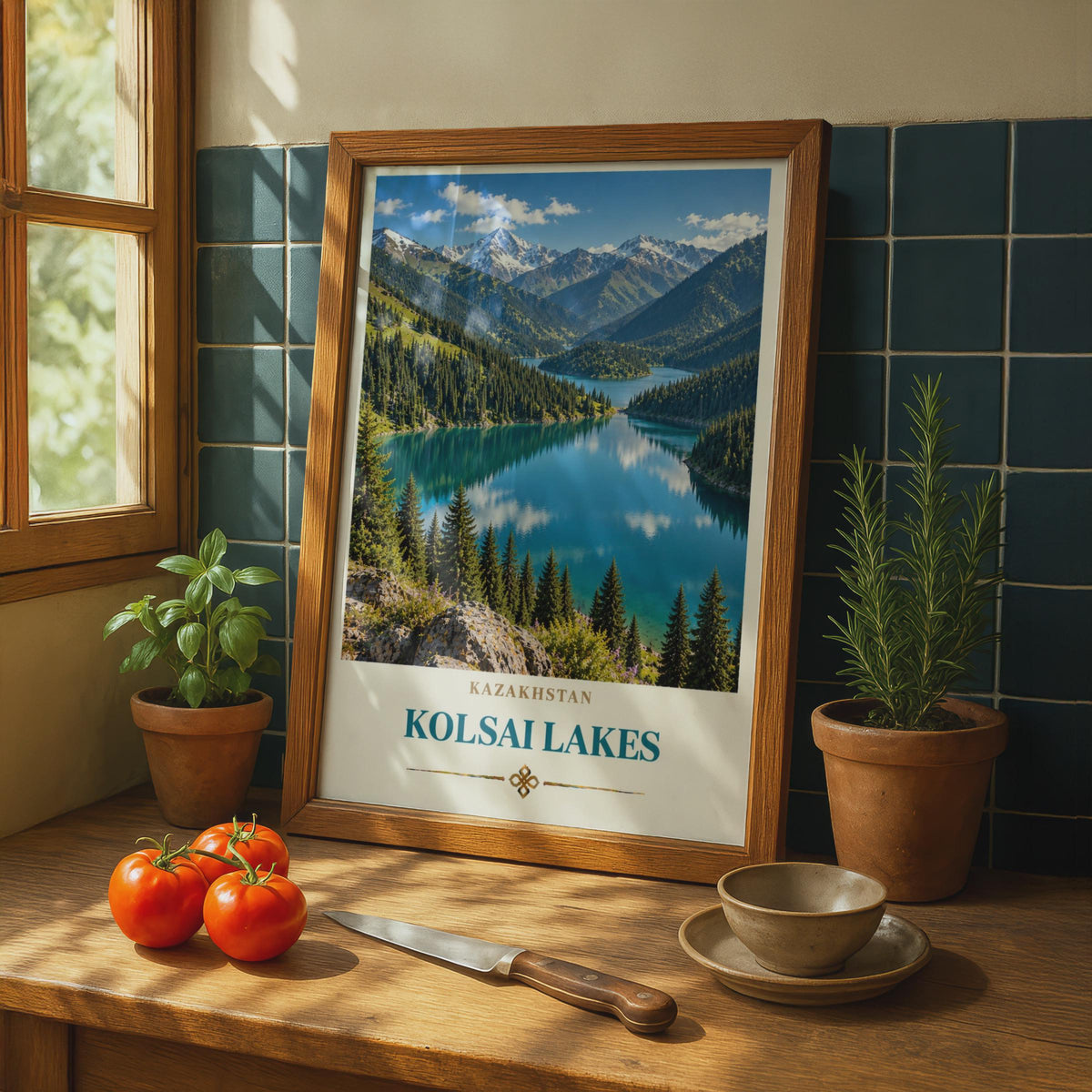 Kolsai Lakes Kazakhstan Travel Poster, Central Asia Mountain Lake Print (Wall Art)