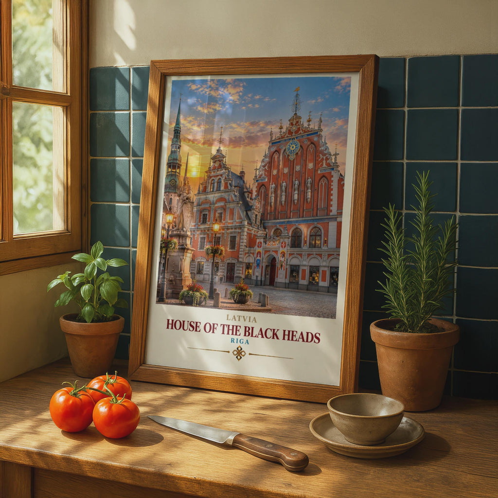 Riga Latvia Travel Poster, House of the Black Heads Print, Baltic City Wall Art, Old Town Architecture, Europe Travel Decor G