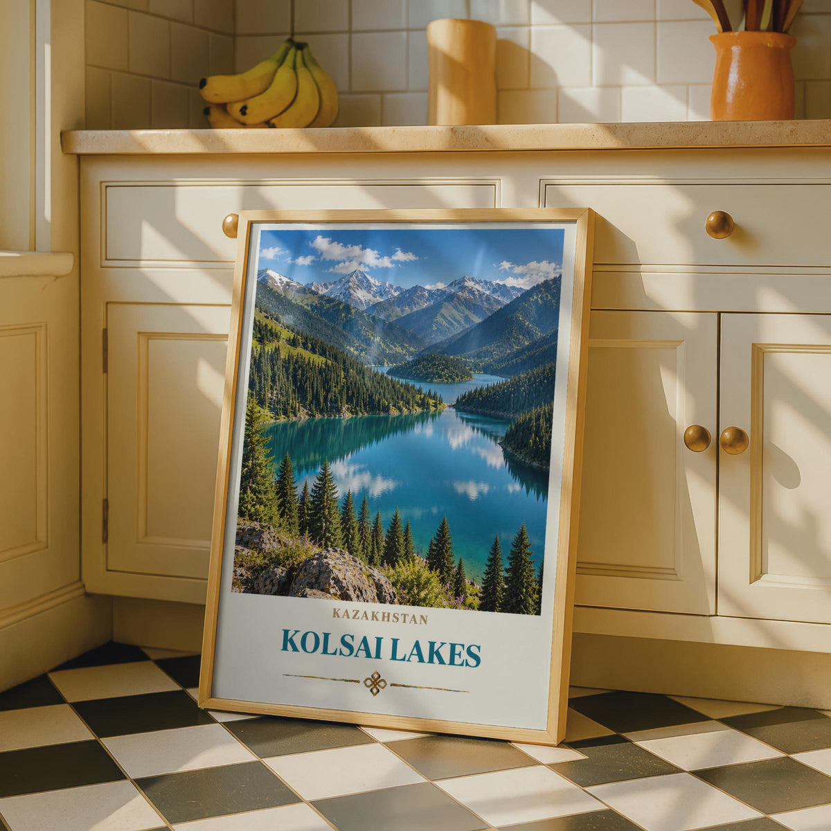 Kolsai Lakes Kazakhstan Travel Poster, Central Asia Mountain Lake Print (Wall Art)