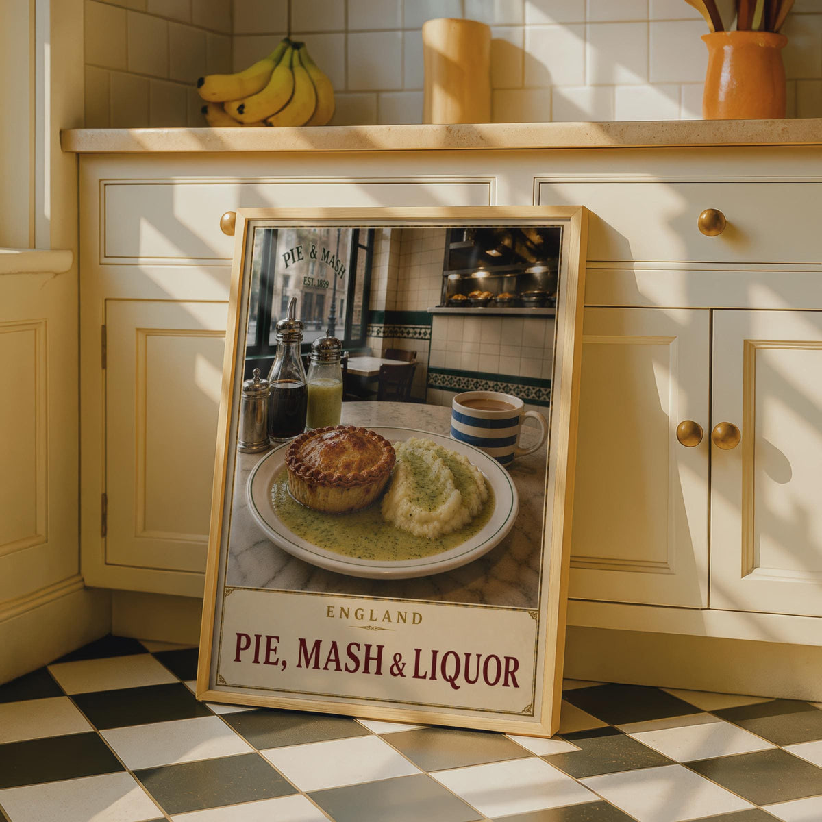 Vintage London Pie Shop Poster, Traditional English Food Art, Cockney Culture Gift