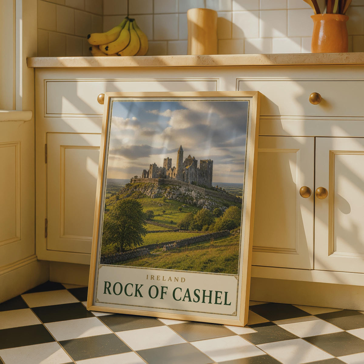 Rock of Cashel Ireland Travel Poster, Medieval Castle Ruins, Tipperary Landscape Art