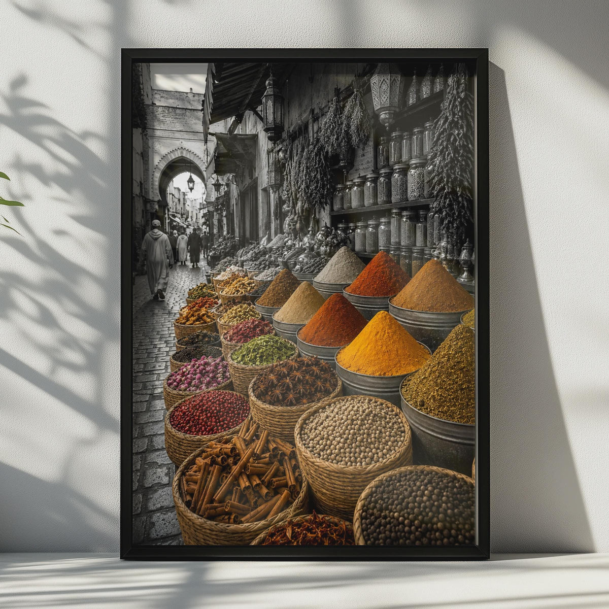 Moroccan Spice Market Poster, Selective Color Souk Photography, Kitchen Wall Art