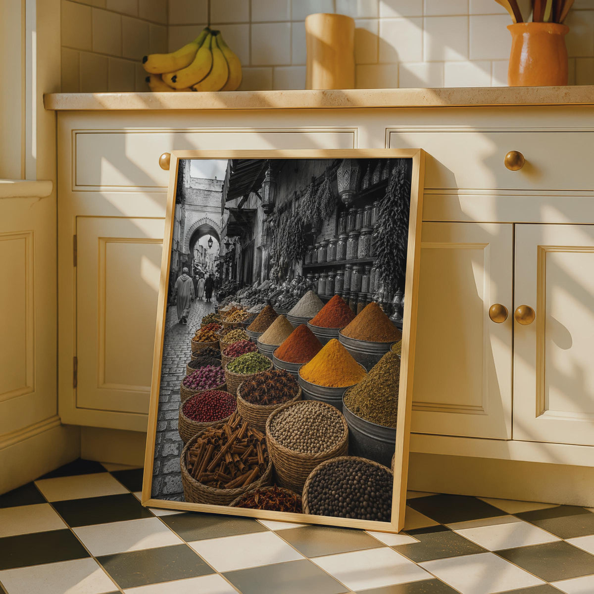 Moroccan Spice Market Poster, Selective Color Souk Photography, Kitchen Wall Art