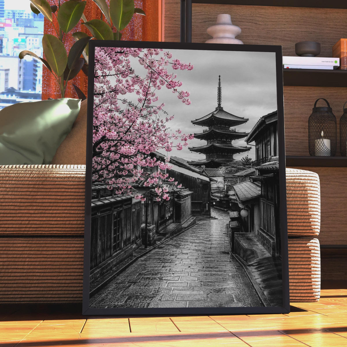 Kyoto Pagoda Cherry Blossom Poster, Japanese Street Art, Sakura Gion Decor
