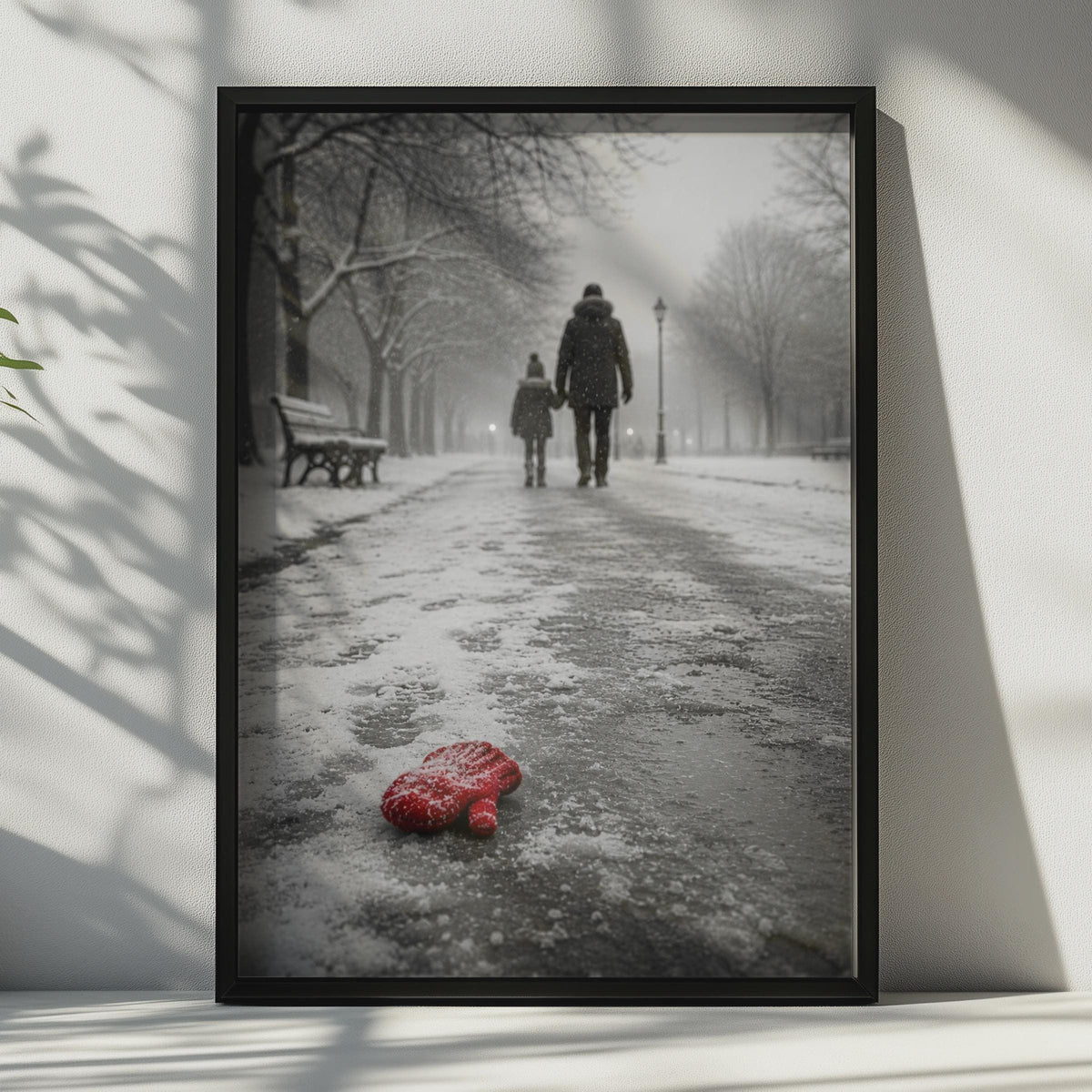 Emotional Winter Park Poster, Red Mitten, Parent Child Walk (Print)