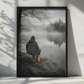 Misty Lake Fishing Poster, Moody Angler Wall Art, Man Cave Decor (Print)