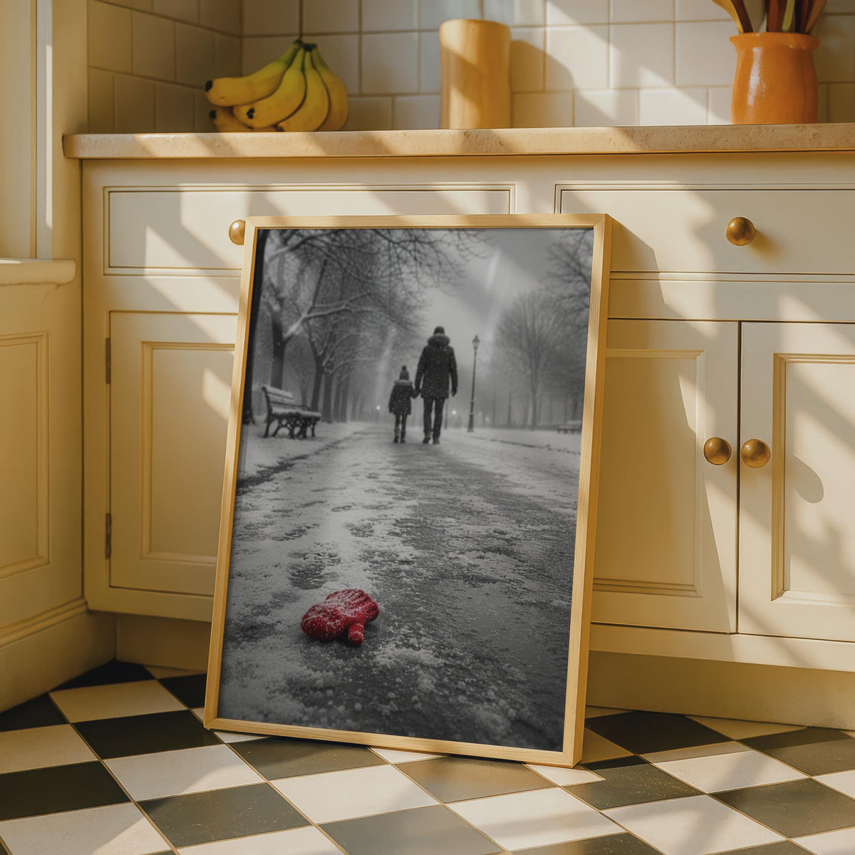 Emotional Winter Park Poster, Red Mitten, Parent Child Walk (Print)