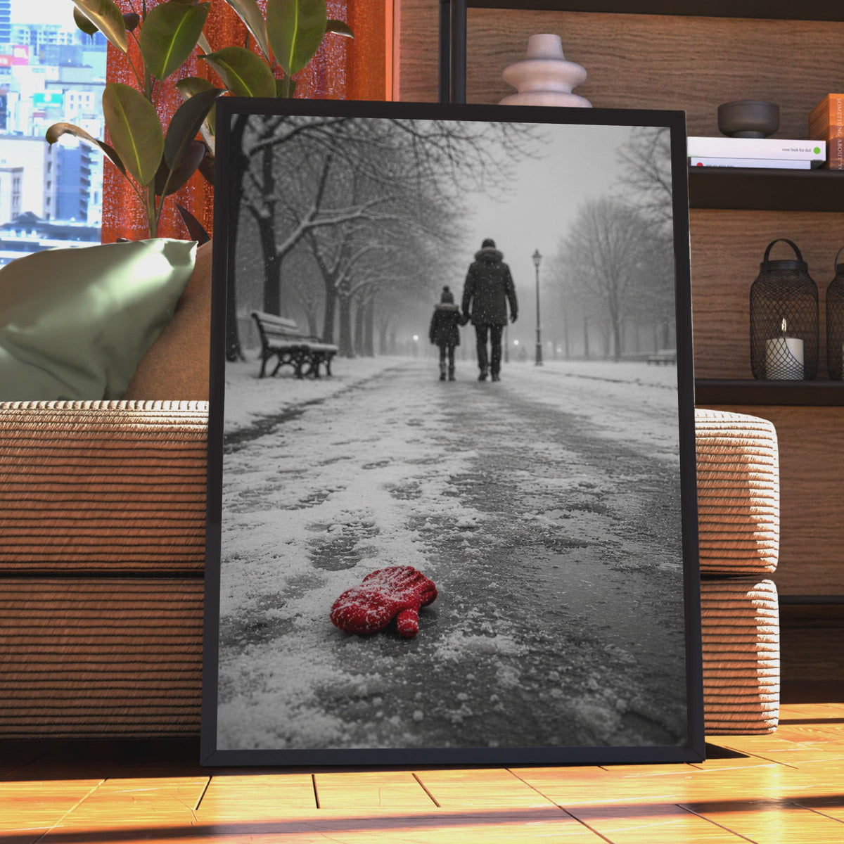 Emotional Winter Park Poster, Red Mitten, Parent Child Walk (Print)