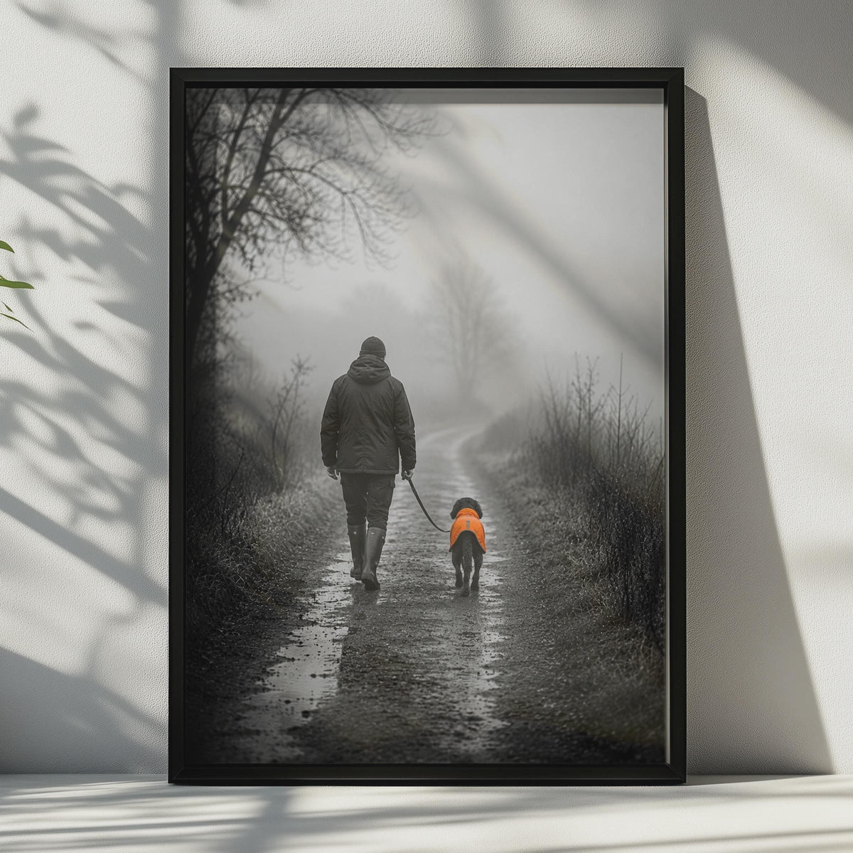 Misty Country Path Dog Walk Poster, Moody Rural Countryside Art