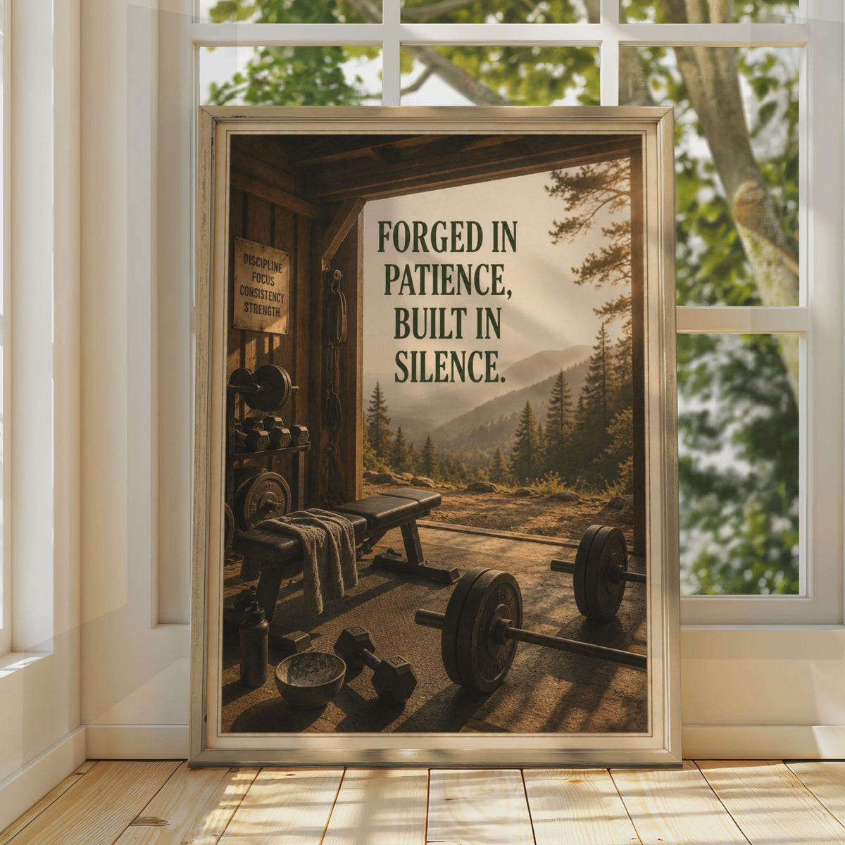 Forged In Patience, Built In Silence Gym Poster, Motivational Fitness Art