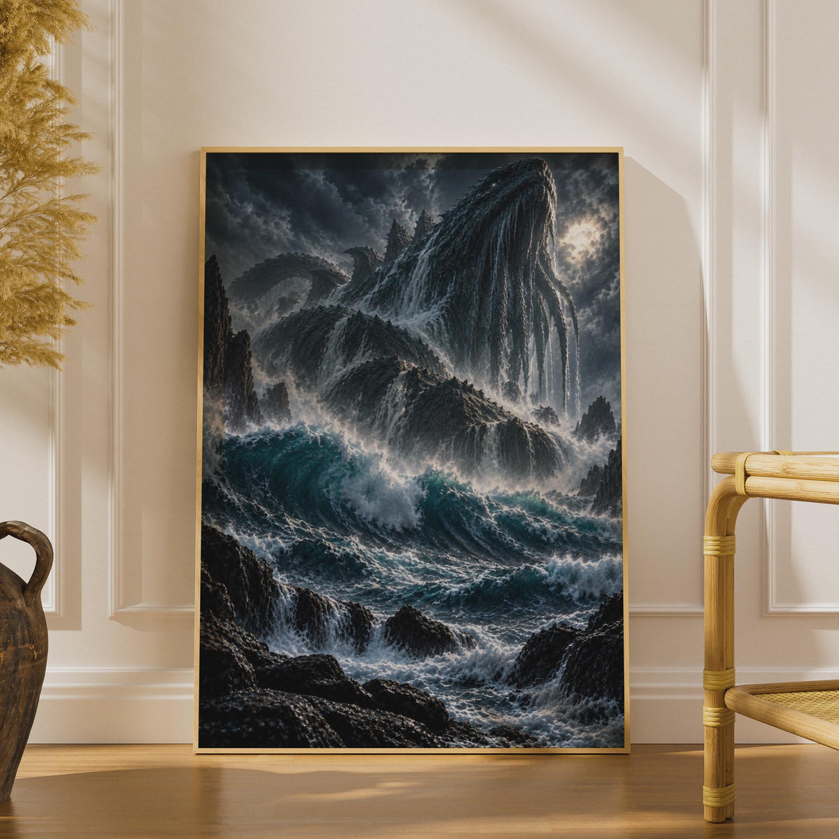 Cthulhu Rising Dark Fantasy Poster, Lovecraftian Sea Monster, Stormy Waves Gothic Tentacle Art (Print)
