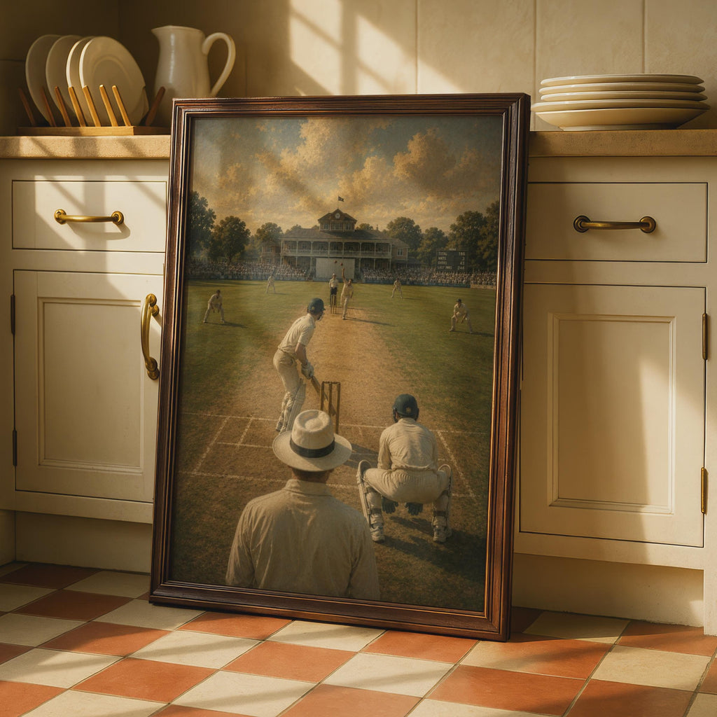 Vintage Cricket Match Poster, Classic English Ground Art, Retro Sport Painting Print