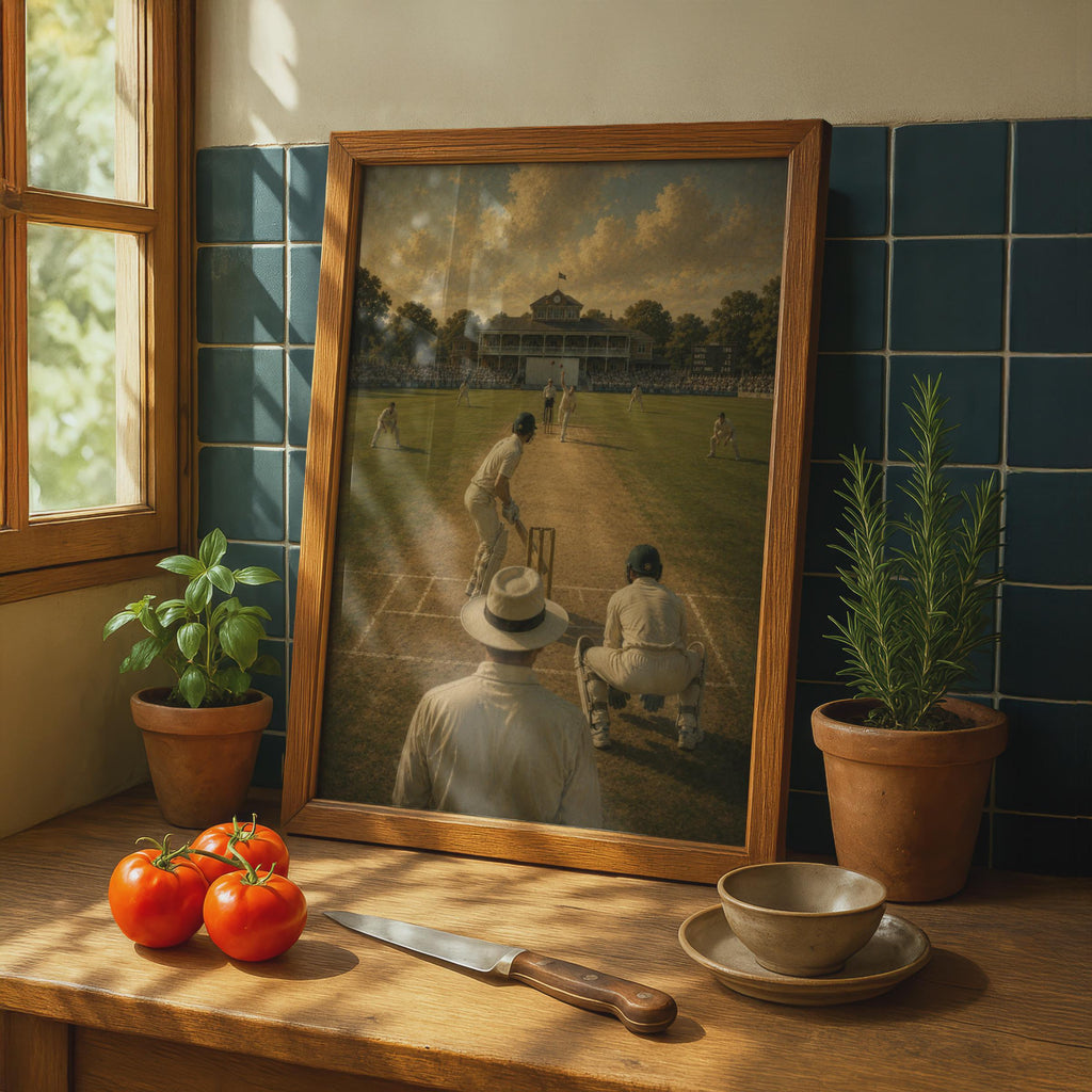 Vintage Cricket Match Poster, Classic English Ground Art, Retro Sport Painting Print