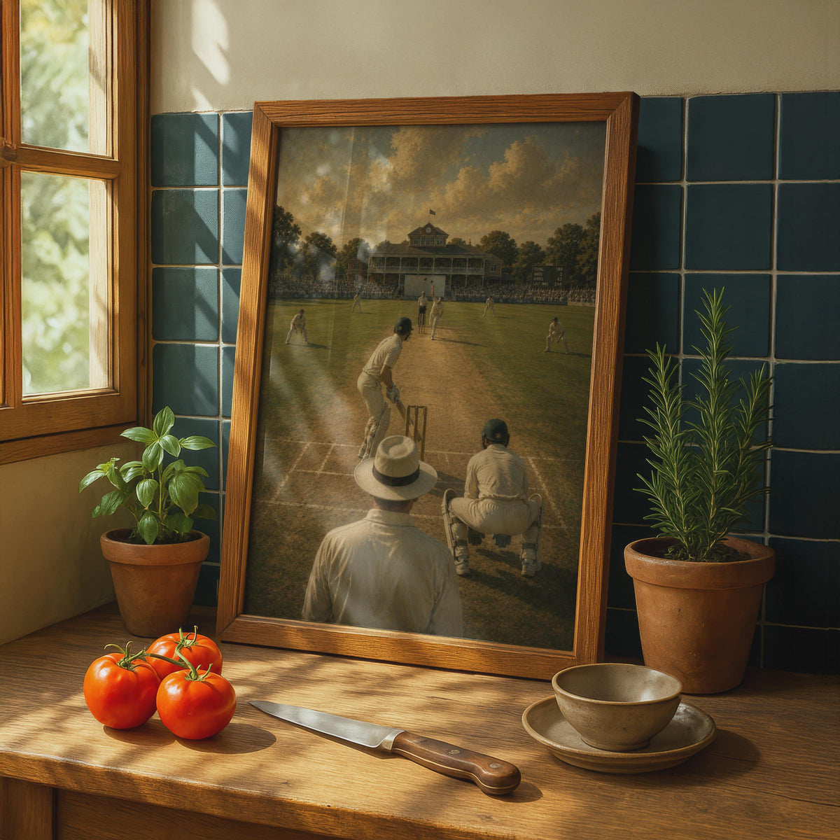 Vintage Cricket Match Poster, Classic English Ground Art, Retro Sport Painting Print