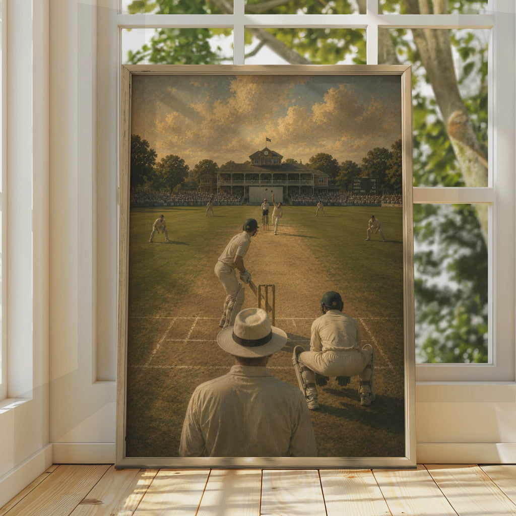 Vintage Cricket Match Poster, Classic English Ground Art, Retro Sport Painting Print