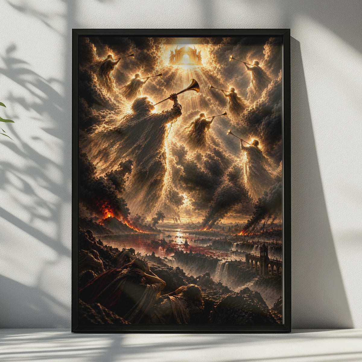 Seven Angels Trumpets Apocalypse Poster, Biblical Revelation Fantasy Wall Art (Print)