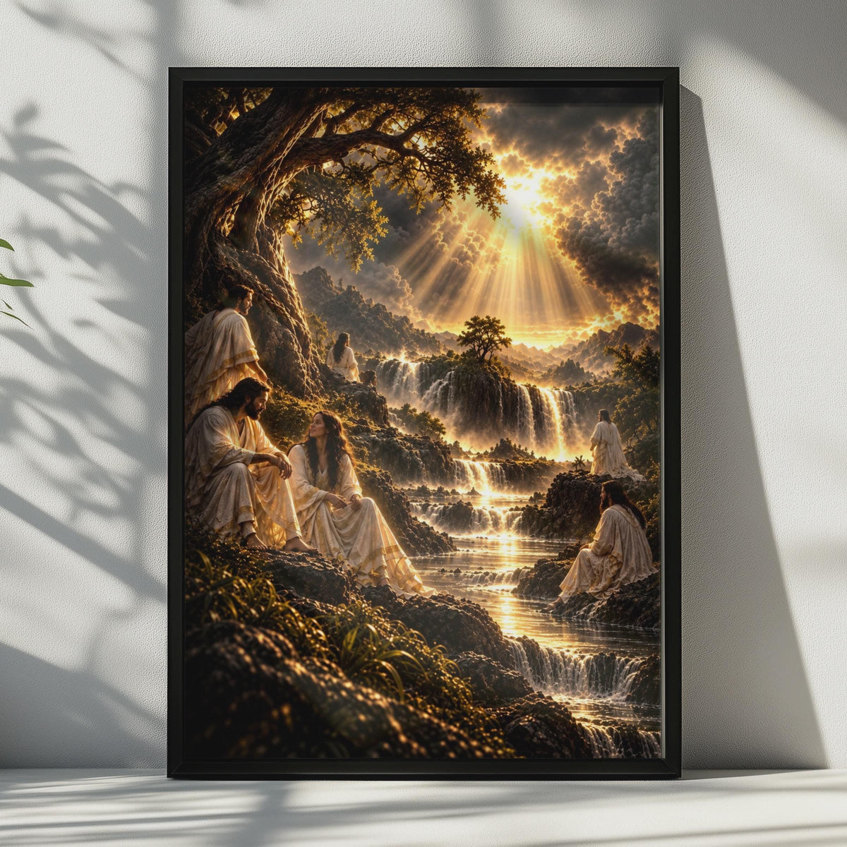 New Jerusalem Poster, Divine Light Waterfall, Biblical Revelation Scene (Print)