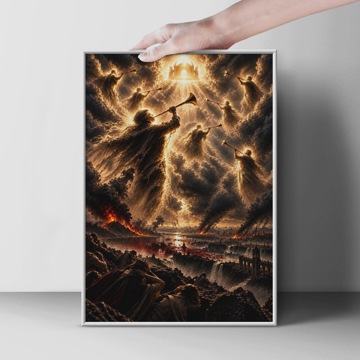 Seven Angels Trumpets Apocalypse Poster, Biblical Revelation Fantasy Wall Art (Print)