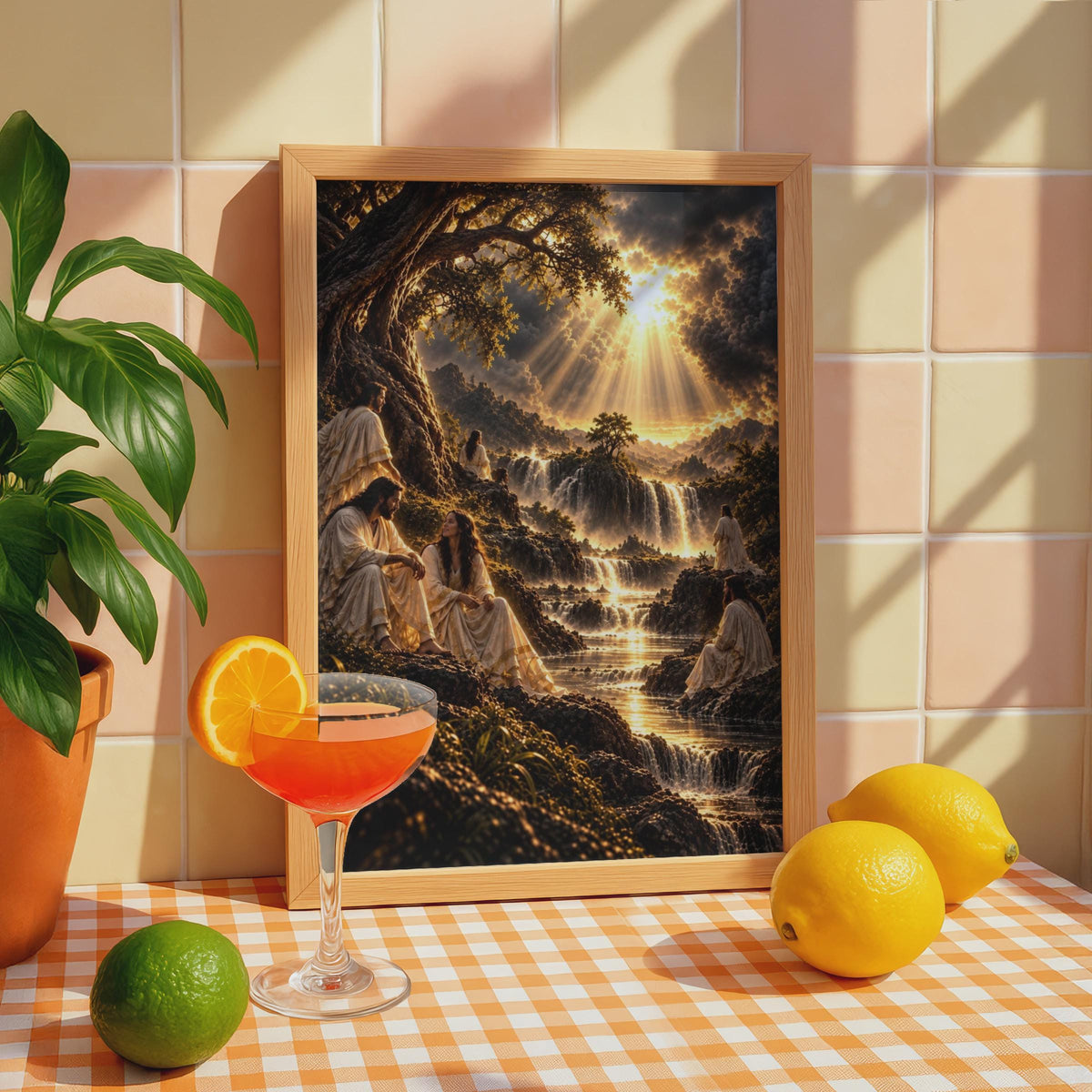 New Jerusalem Poster, Divine Light Waterfall, Biblical Revelation Scene (Print)