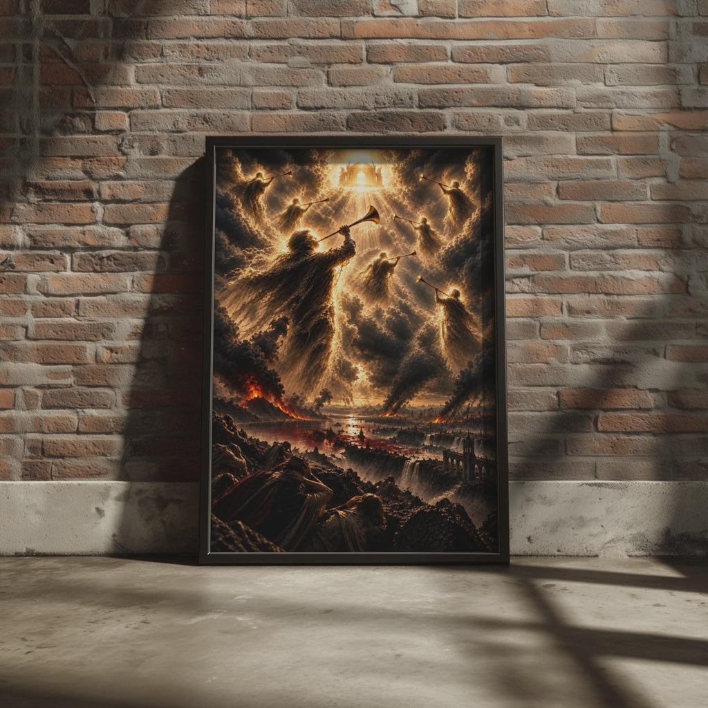 Seven Angels Trumpets Apocalypse Poster, Biblical Revelation Fantasy Wall Art (Print)