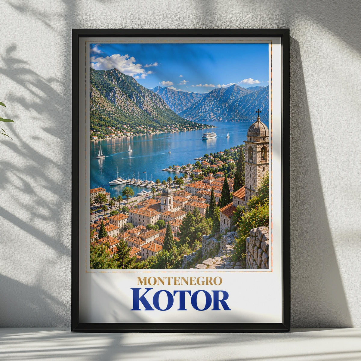 Kotor Montenegro Travel Poster, Bay of Kotor Coastal Art, Balkans Old Town Decor (Print)