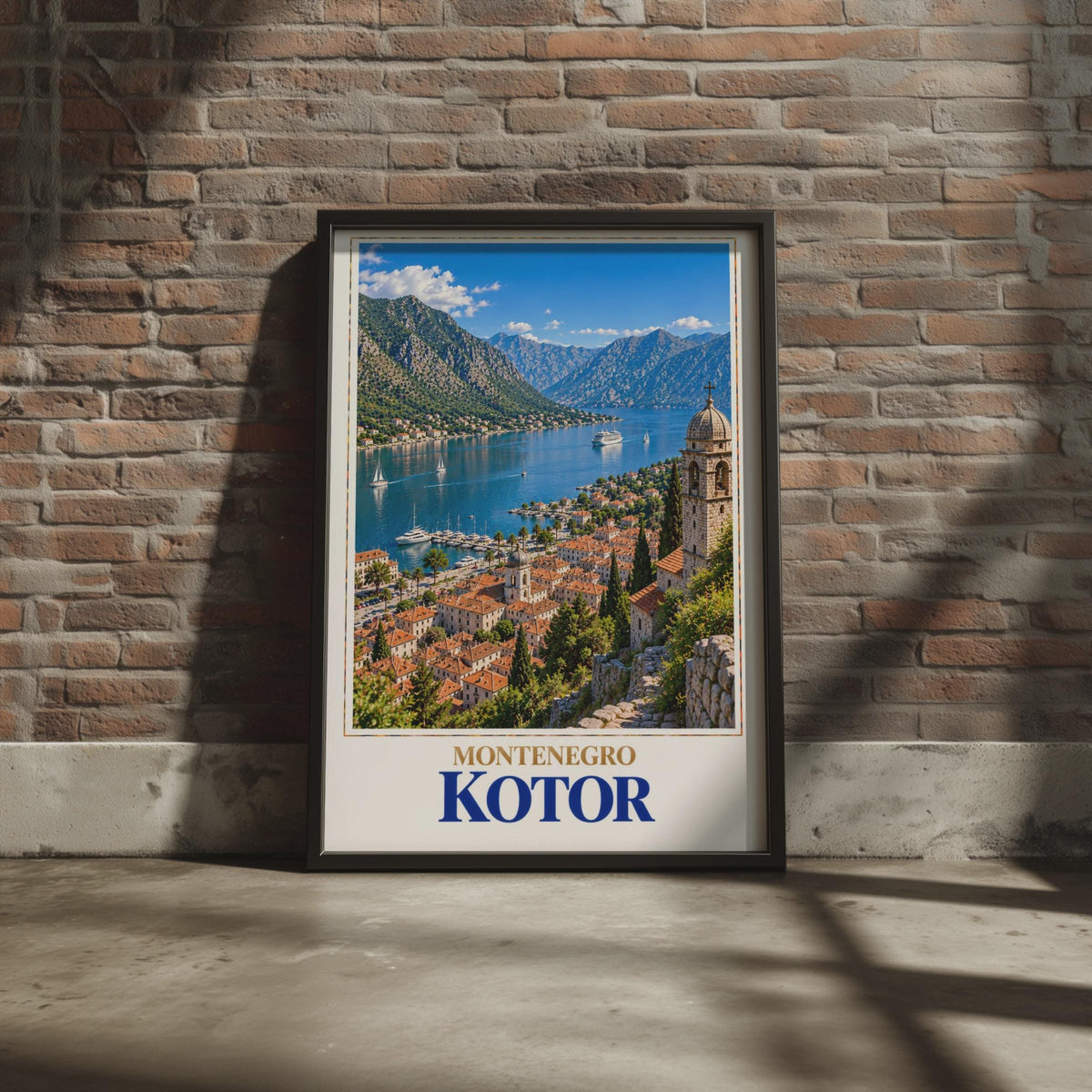 Kotor Montenegro Travel Poster, Bay of Kotor Coastal Art, Balkans Old Town Decor (Print)