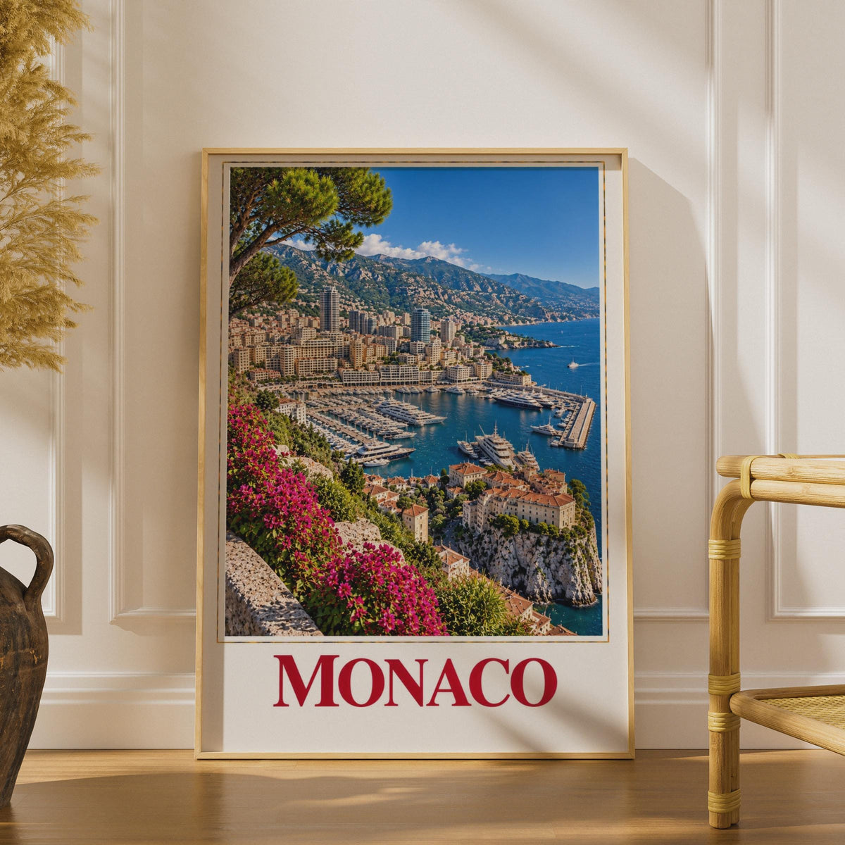 Monaco Travel Poster, French Riviera Harbour, Mediterranean Yacht Marina Print