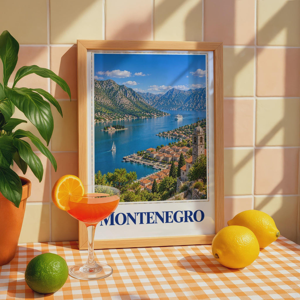Montenegro Bay of Kotor Travel Poster, Adriatic Coast, Balkans Europe Home Decor