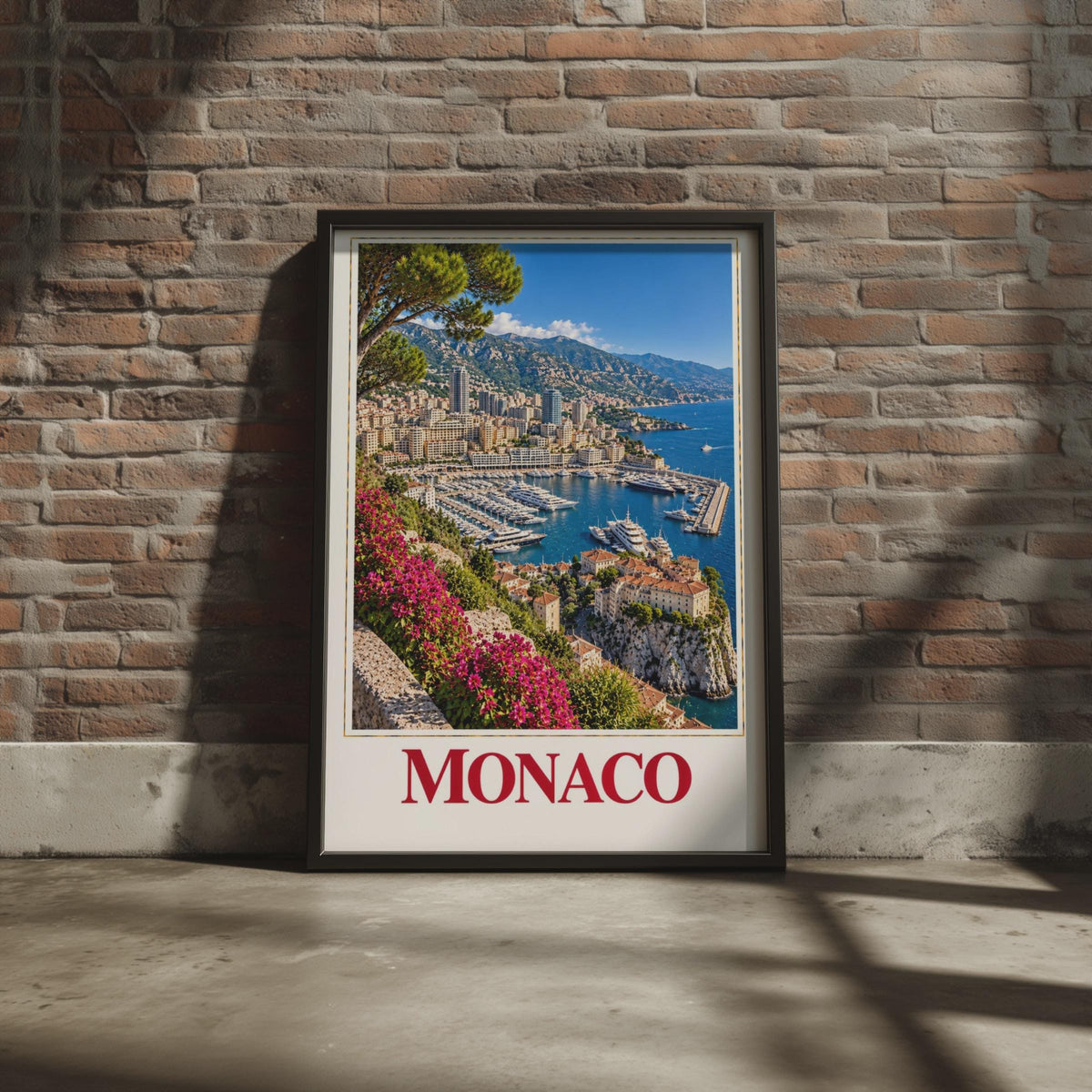 Monaco Travel Poster, French Riviera Harbour, Mediterranean Yacht Marina Print