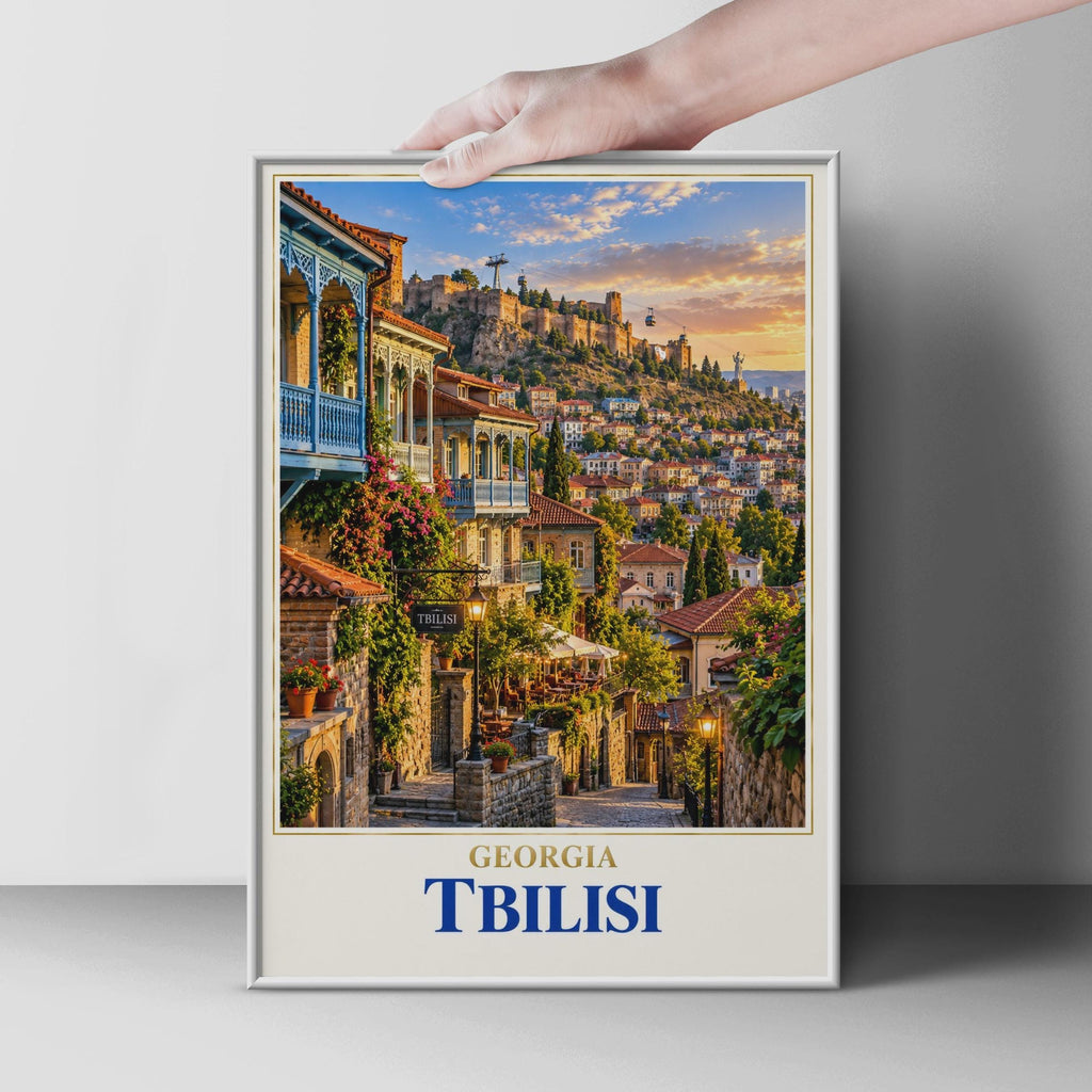 Tbilisi Georgia Travel Poster, Old Town Narikala Fortress, Caucasus City Skyline Print (Wall Art)