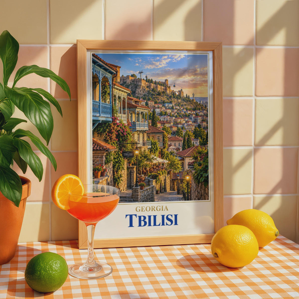 Tbilisi Georgia Travel Poster, Old Town Narikala Fortress, Caucasus City Skyline Print (Wall Art)