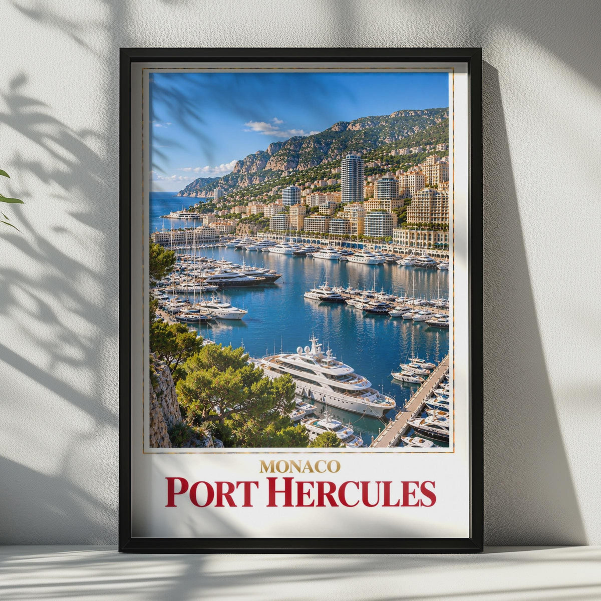 Monaco Port Hercules Yacht Marina Poster, Monte Carlo Coastal Decor (Print)