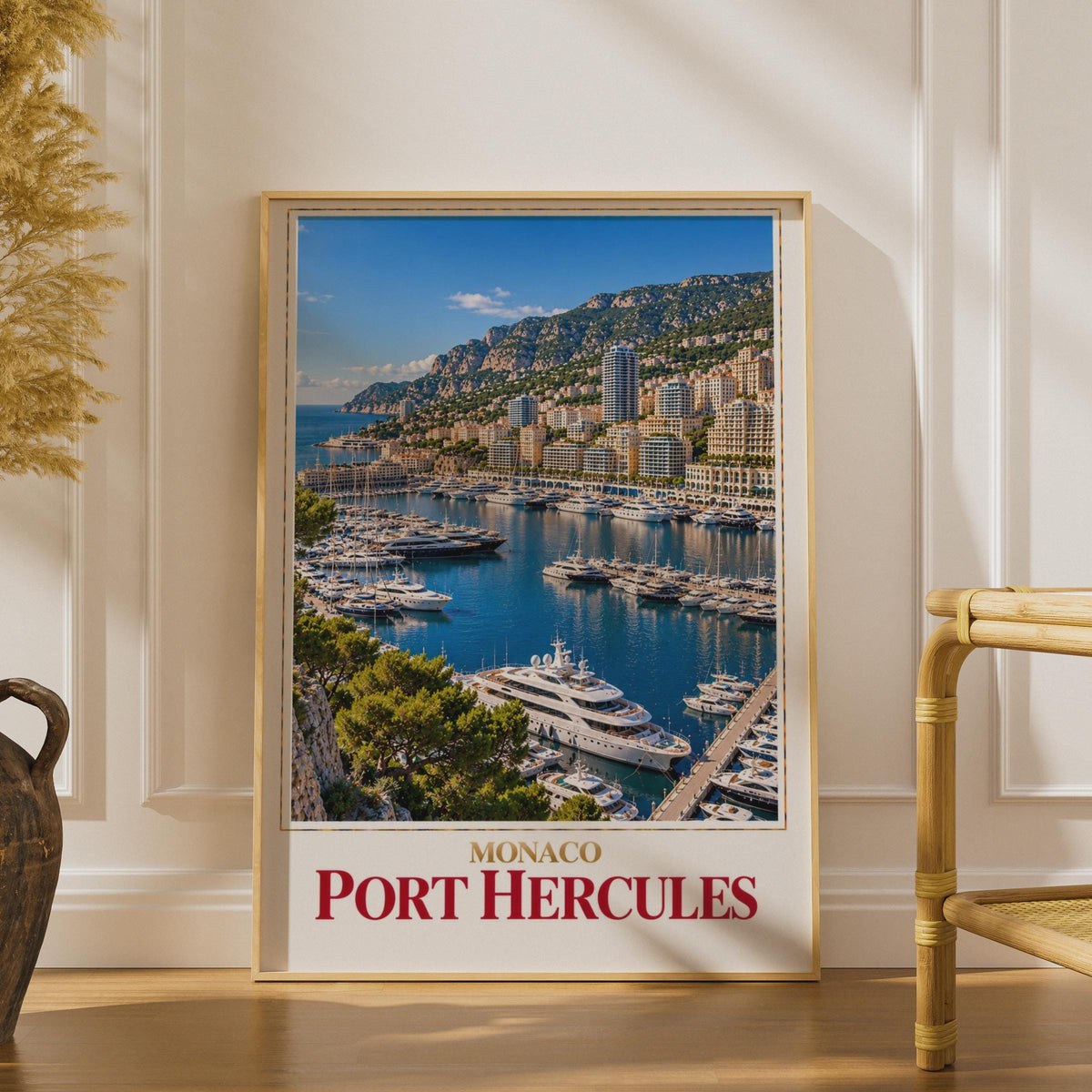 Monaco Port Hercules Yacht Marina Poster, Monte Carlo Coastal Decor (Print)