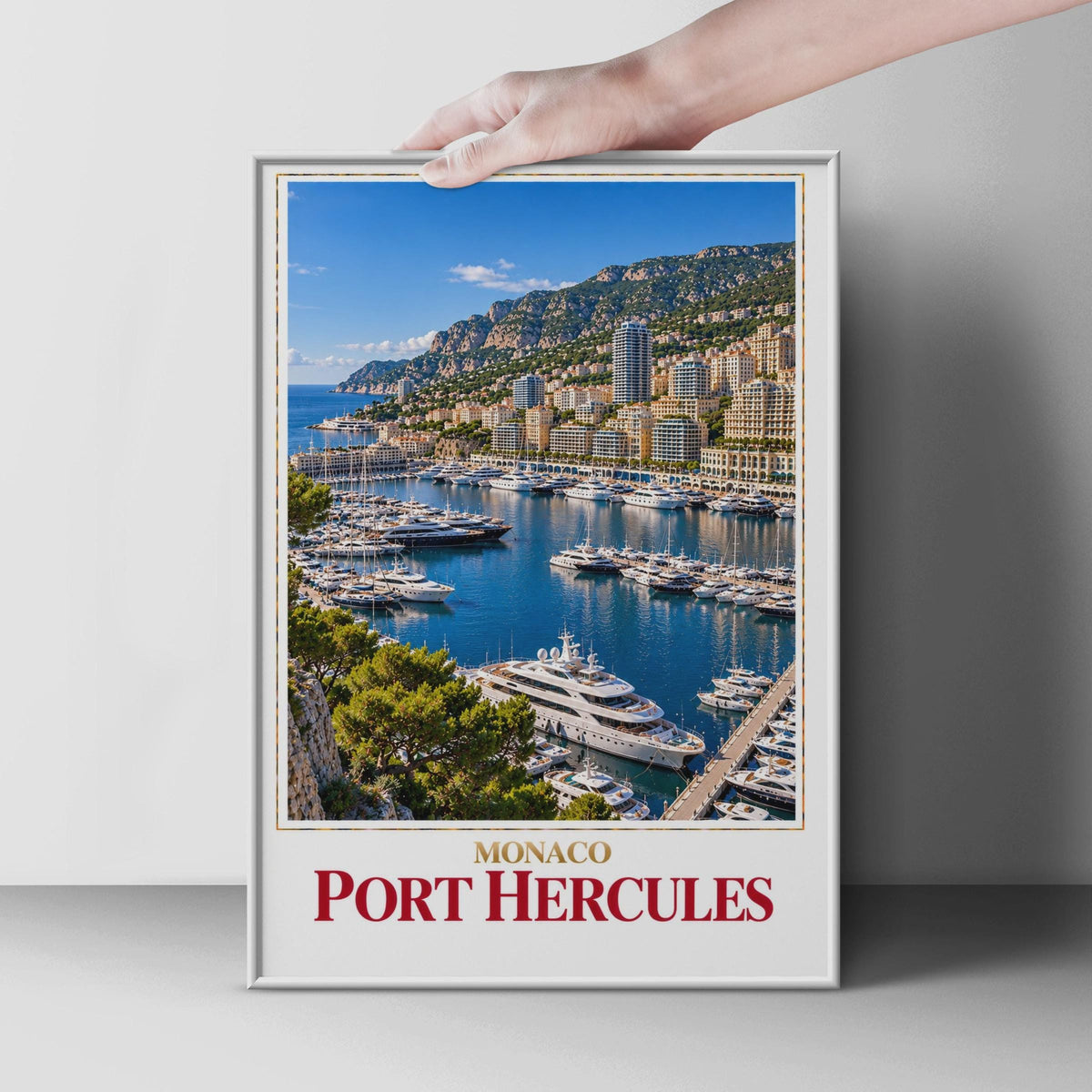 Monaco Port Hercules Yacht Marina Poster, Monte Carlo Coastal Decor (Print)