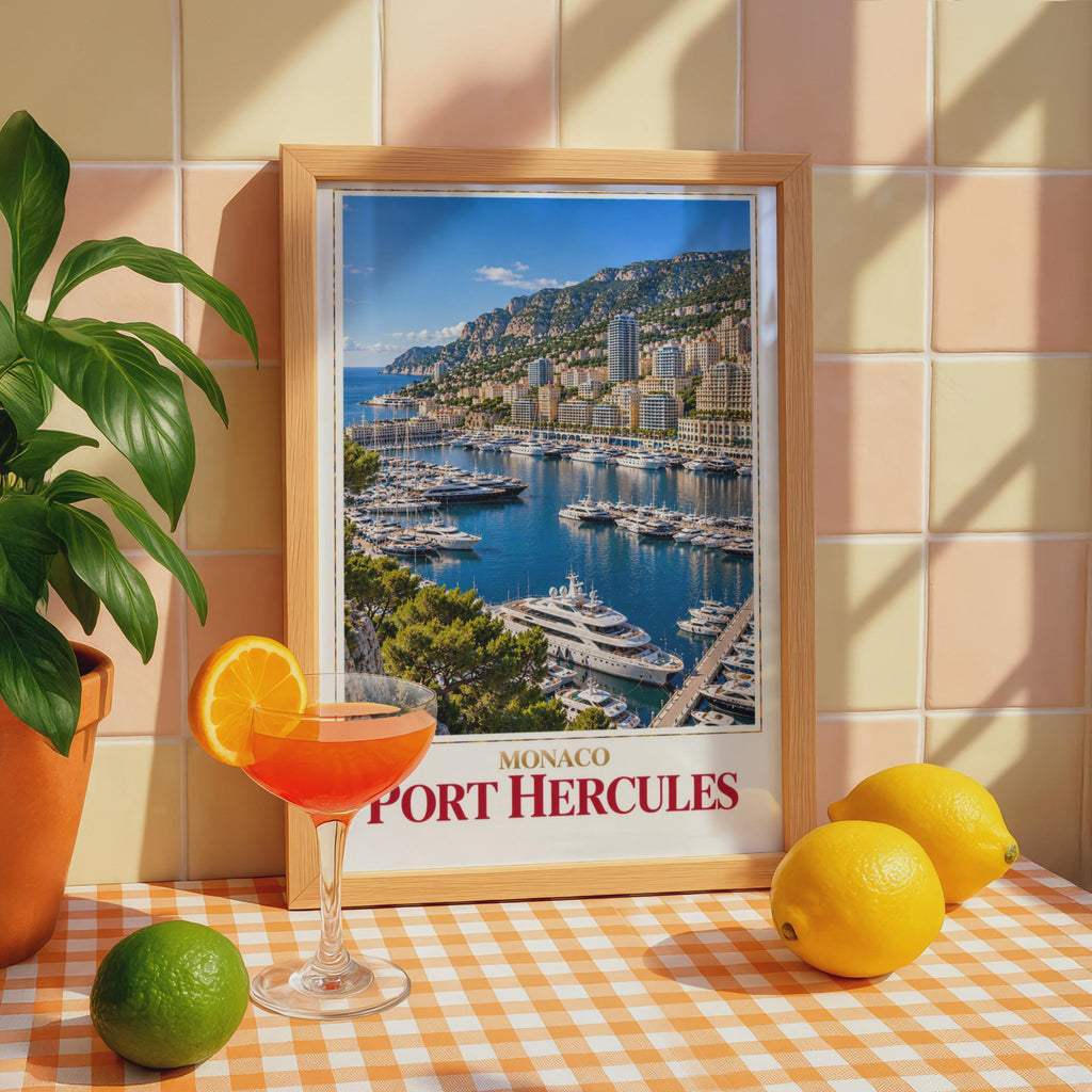 Monaco Port Hercules Yacht Marina Poster, Monte Carlo Coastal Decor (Print)