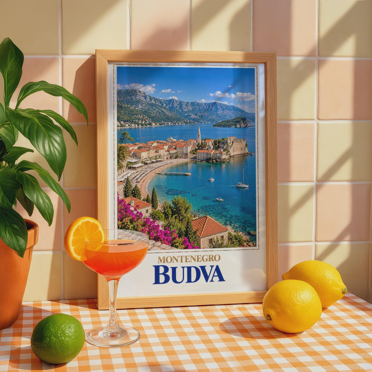 Budva Montenegro Travel Poster, Adriatic Old Town, Turquoise Sea, Balkan Coastal City Print, Europe Travel Decor