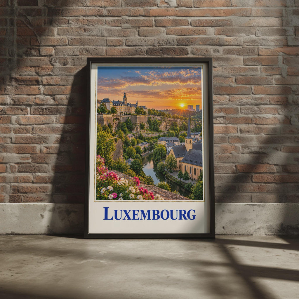Luxembourg City Sunset Poster, Alzette River Valley, European Travel Art (Print)