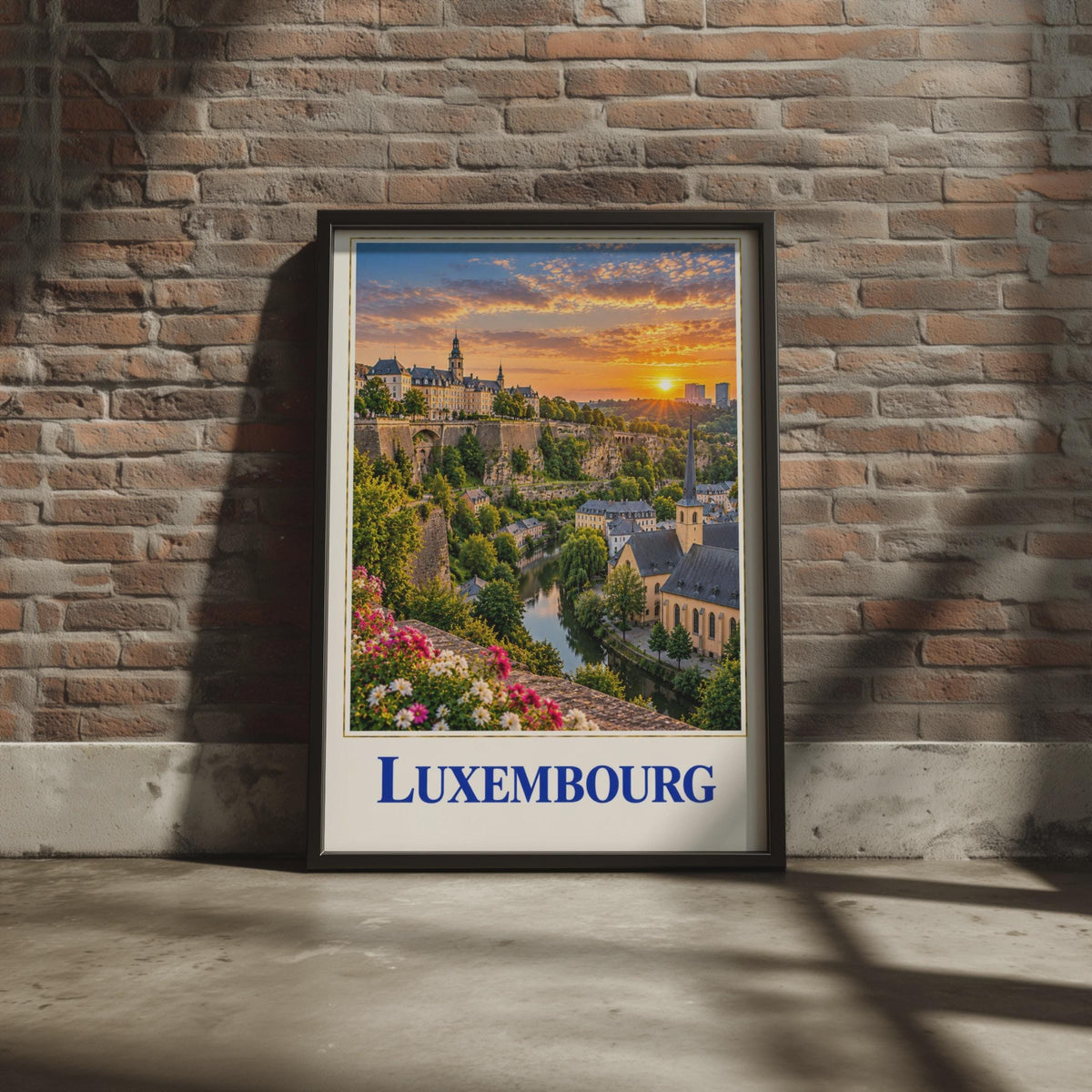 Luxembourg City Sunset Poster, Alzette River Valley, European Travel Art (Print)