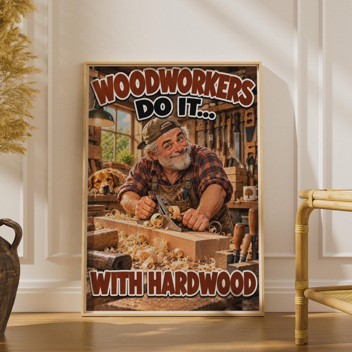 Humorous Woodworking Poster, Cheeky Carpenter Gift, Workshop Wall Art Print