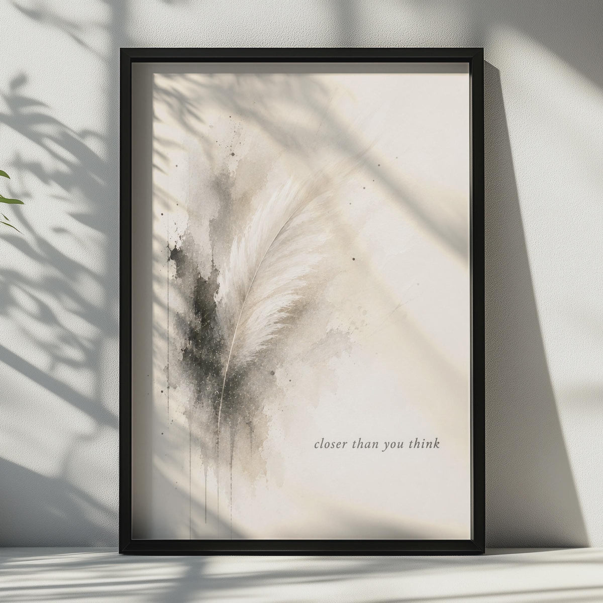 Feather Poster, Closer Than You Think, Spiritual Grief Remembrance Art (Watercolor)