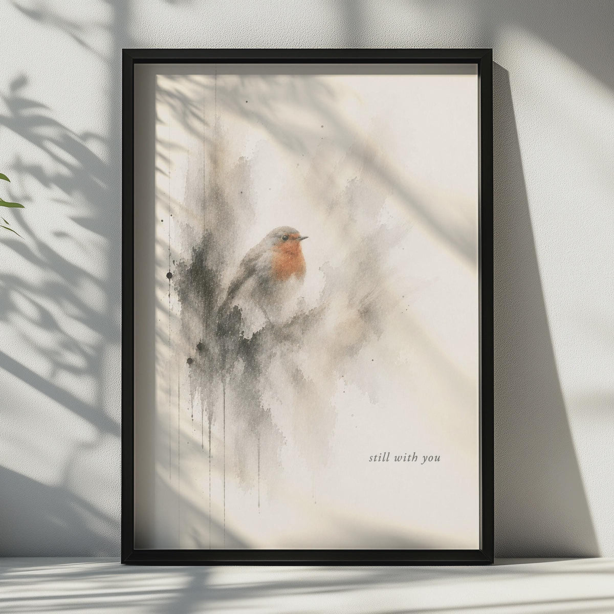 Robin Watercolour Poster, Still With You Remembrance Art, Abstract Bird Wall Decor
