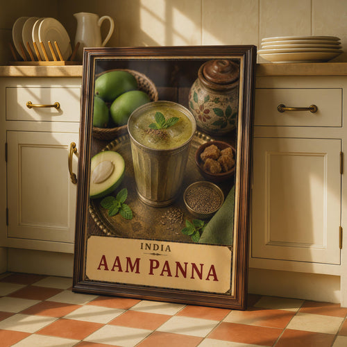 Aam Panna India Drink Poster, Vintage Green Mango Beverage Art (Printed)