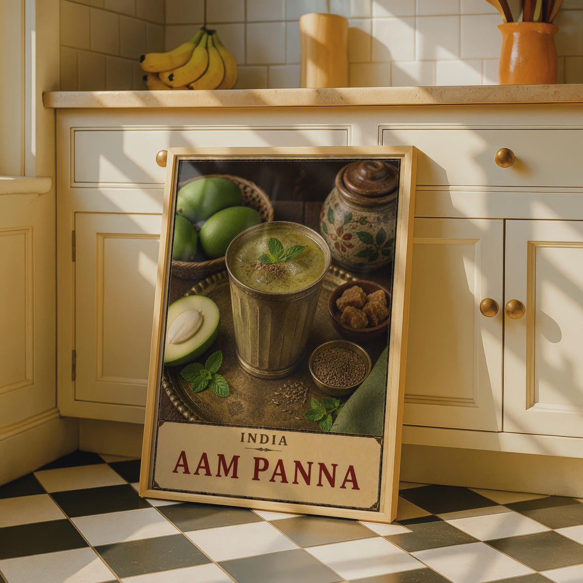 Aam Panna India Drink Poster, Vintage Green Mango Beverage Art (Printed)