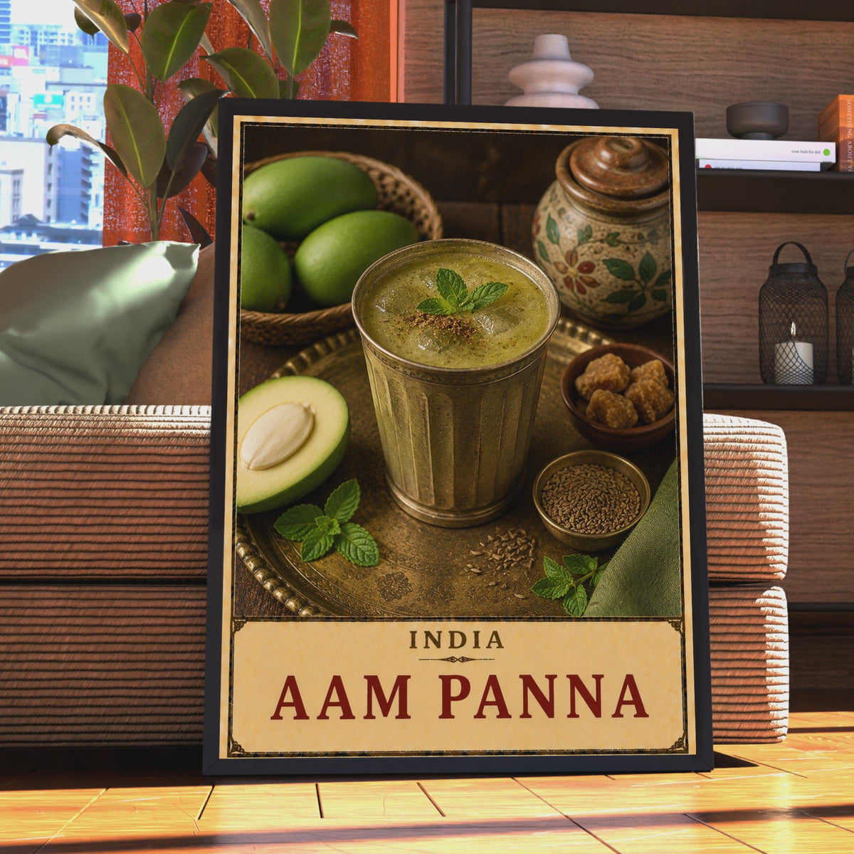 Aam Panna India Drink Poster, Vintage Green Mango Beverage Art (Printed)