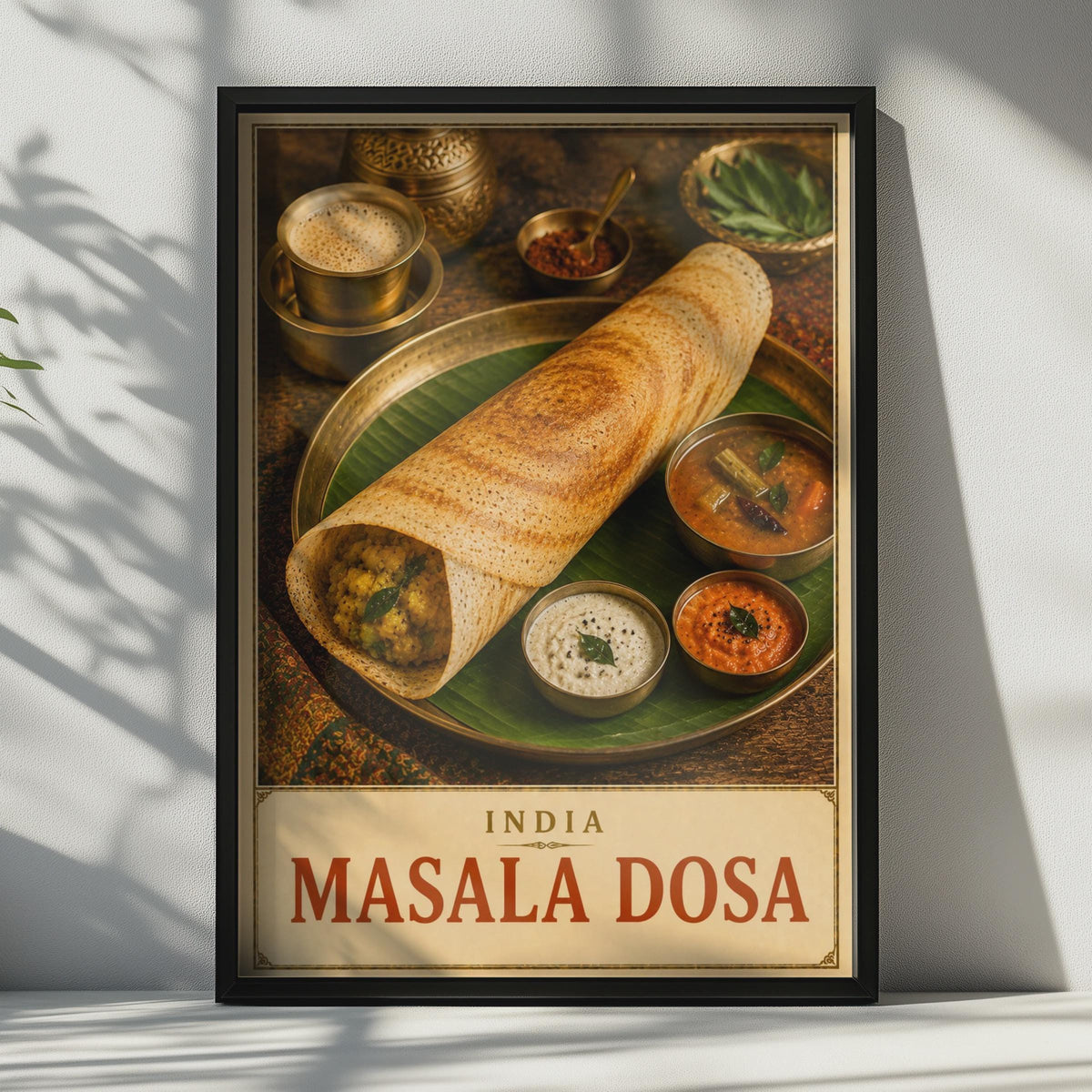 Masala Dosa India Food Poster, South Indian Cuisine Wall Art, Kitchen Decor, Restaurant Print, Street Food, Leather Style Gif